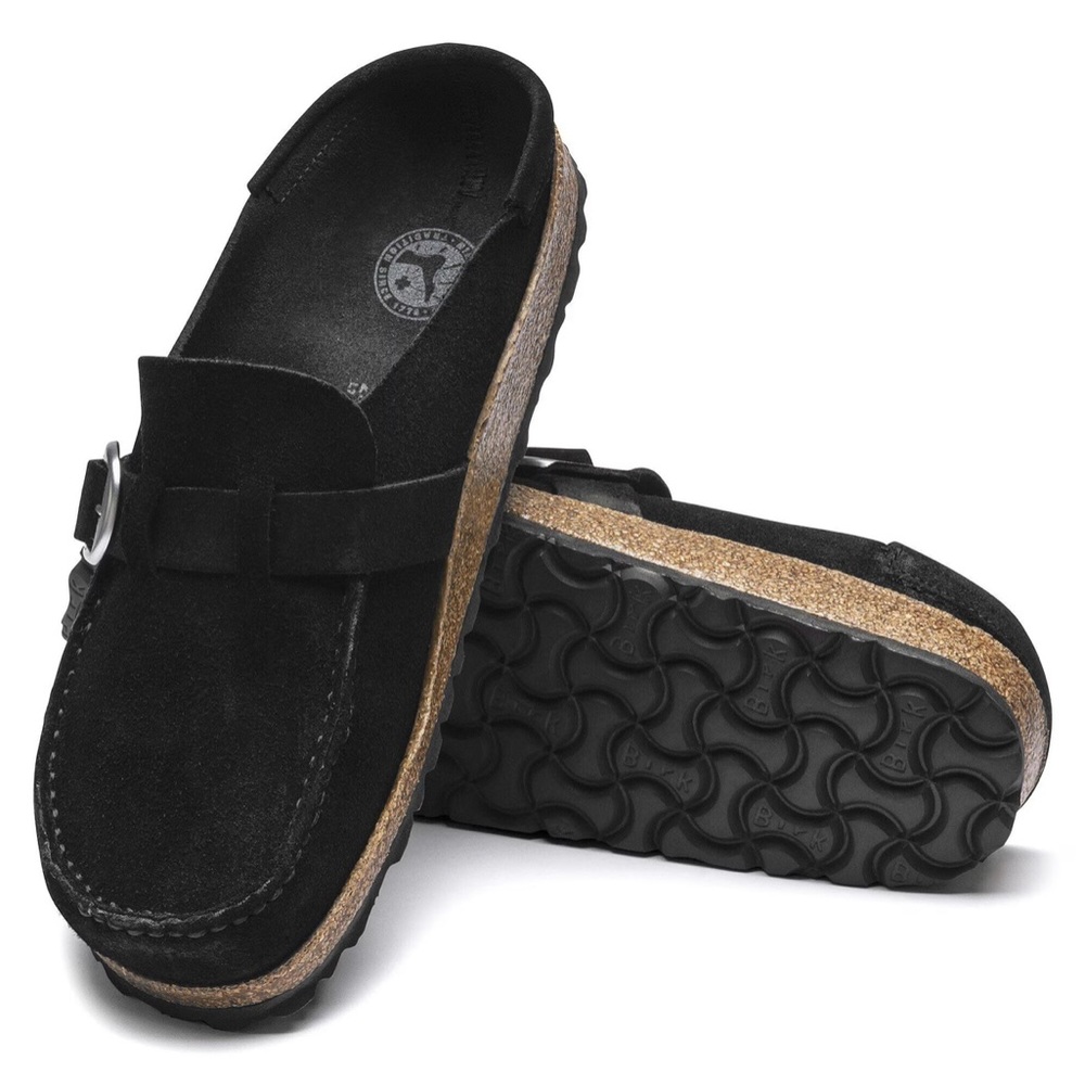 Birkenstock Black Suede Mules with Silver Buckle - Picture 5 of 6